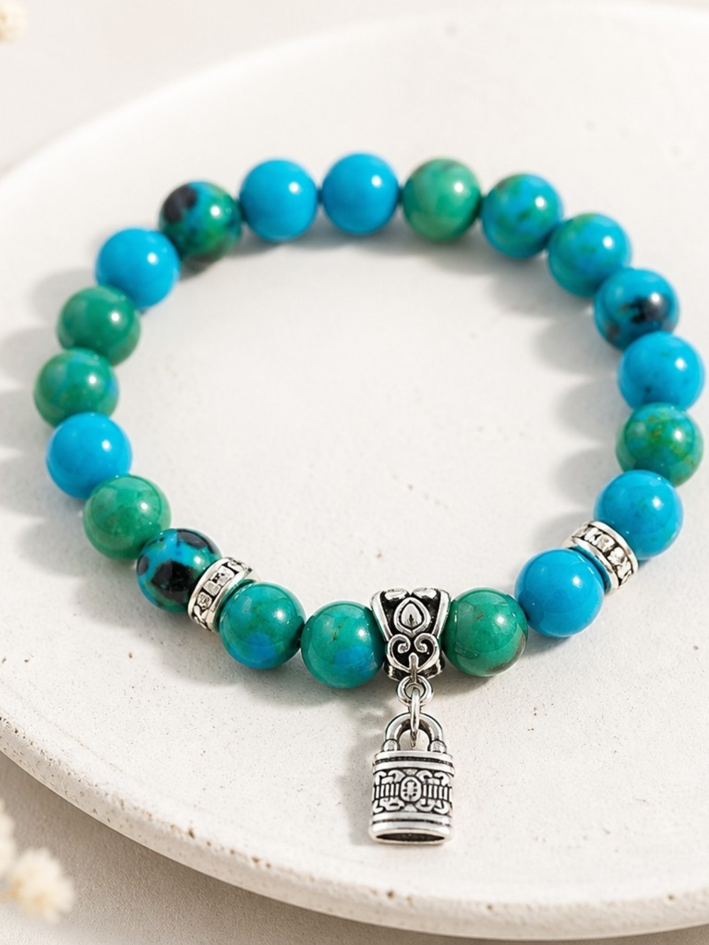 Turquoise Chryscolla Beaded Charm Bracelet